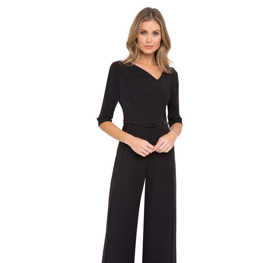 Black Halo Elegant V-Neck Black Jumpsuit